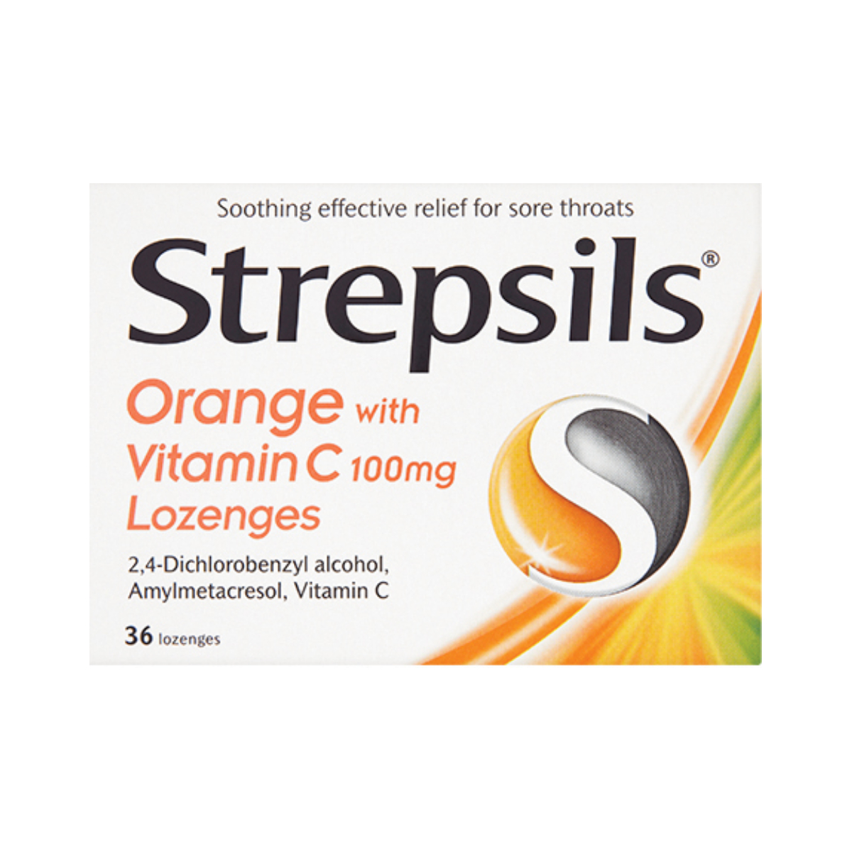 Strepsils Orange with Vitamin C 100mg Lozenges - Pack of 36